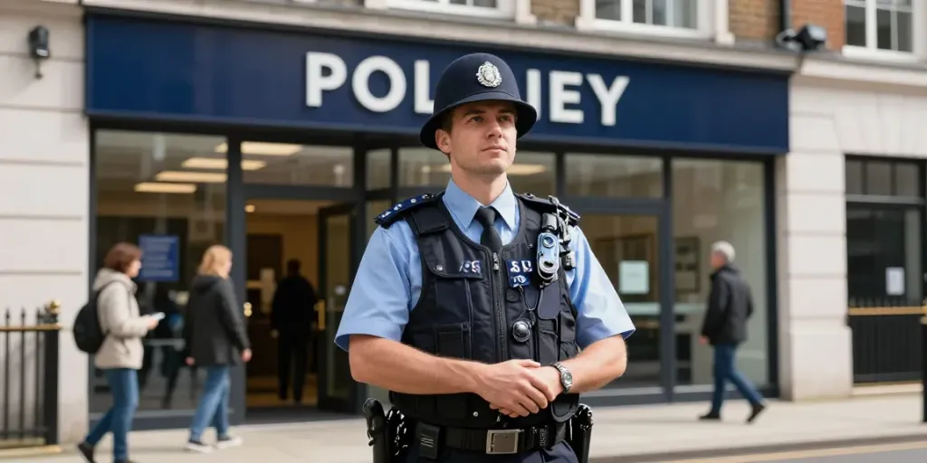 Security Guard monitoring a London commercial building, exemplifying trusted local services.