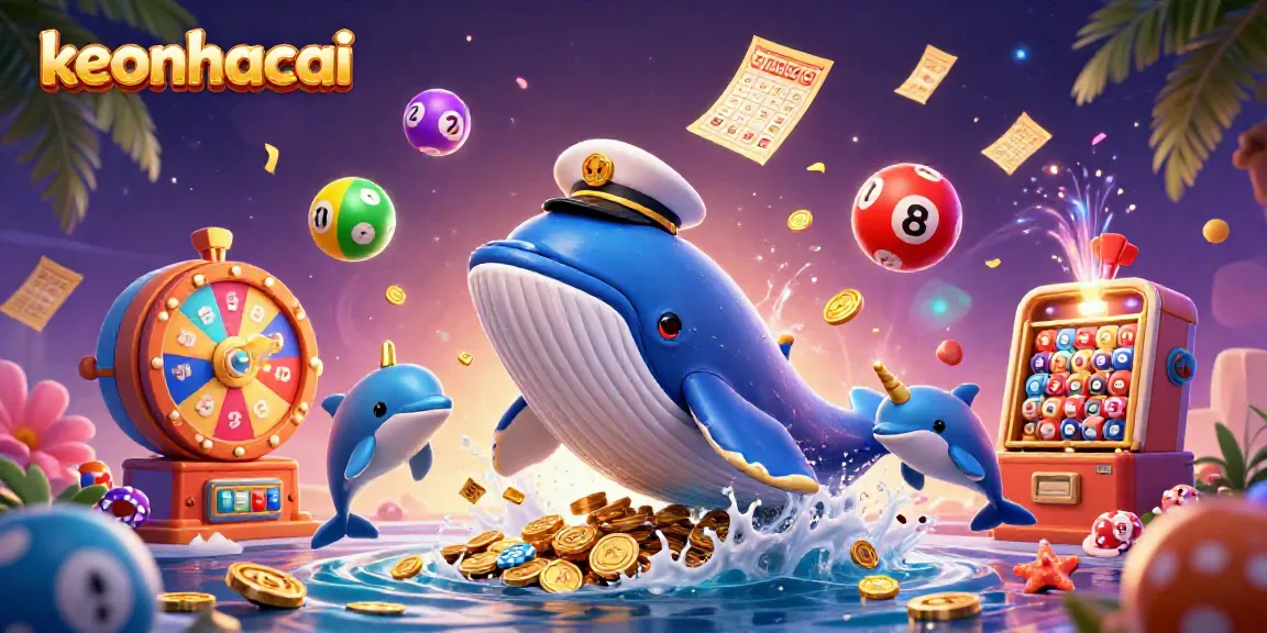 Experience keonhacai's vibrant gambling excitement with whales, dolphins, and bouncing lottery elements.