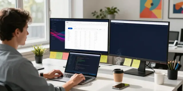 Digital marketing professional analyzing instant indexing metrics in a modern tech office.