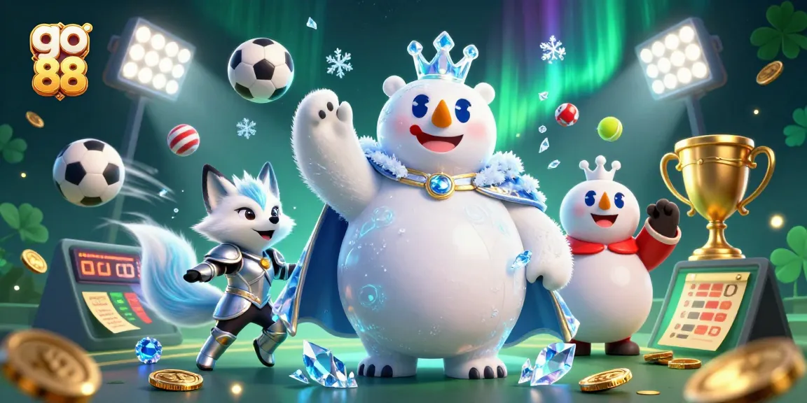 Bet on go 88 with an ice king polar bear and snow fox amid dynamic sports elements.