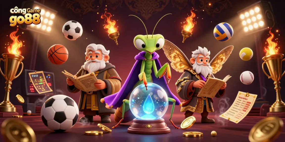 Engage with the lively cổng game go88 scene featuring a mystical fortune teller and dynamic sports elements.