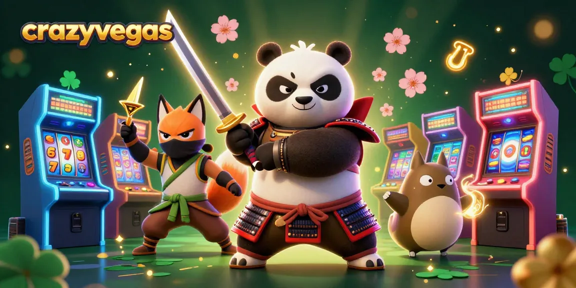 Experience thrilling gaming adventures at crazyvegas with a samurai panda and ninja fox in a vibrant casino world.